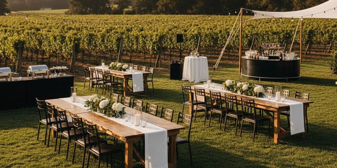 Corporate event set up at a Sonoma vineyard